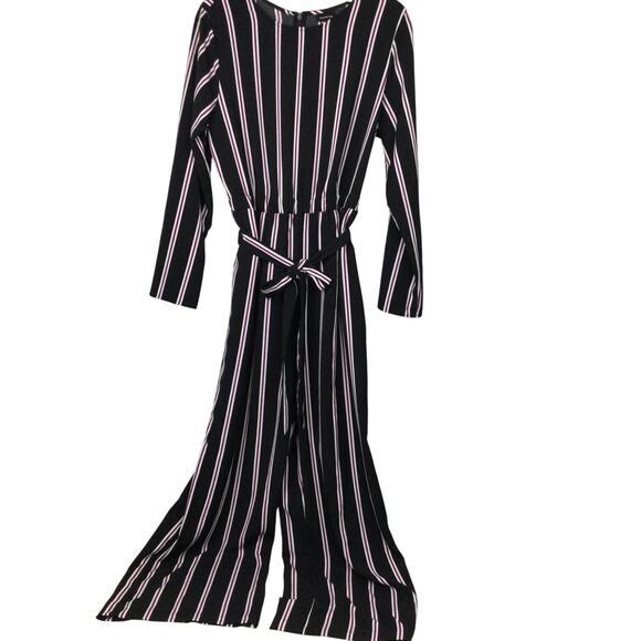 Who what Wear Striped Belted Elastic Waist Slash Pockets Wide Leg Pant Jumper L - Picture 1 of 16